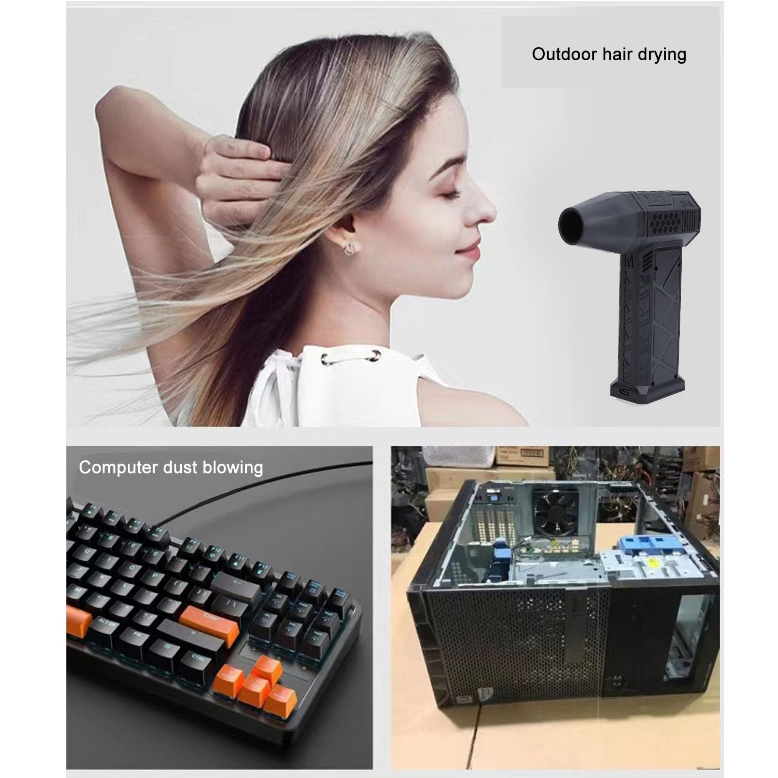 Dépoussiéreur électrique 110 000 tr/min, haute vitesse, rechargeable, portable, turbine, ventilateur à jet portatif pour nettoyage de clavier d'ordinateur de voiture, séchage, batterie 2600 mAh