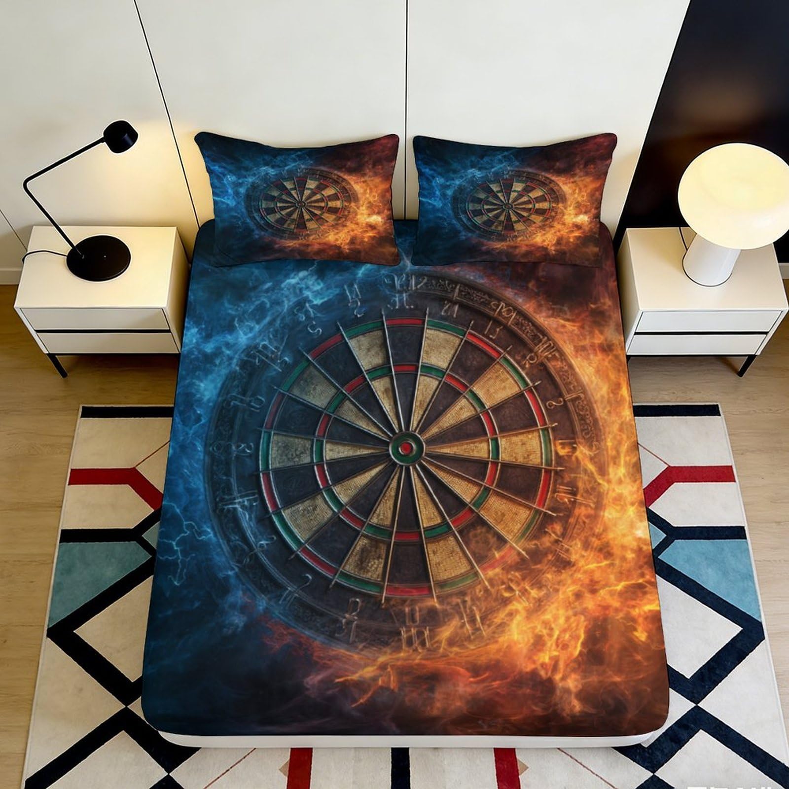 Jqzkxnhpbr Style-5 3D Printed Fire And Ice Dartboard Fitted Sheet Microfiber Soft Bed Cover Decor For Bedroom Guest Room 90X200x25cm