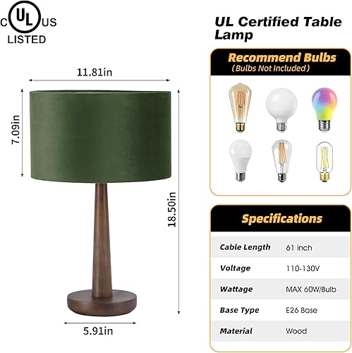 Miniatura 2 de Lámpara de mesa de 18.5 pulgadas para sala de estar, lámparas de escritorio de madera de nogal modernas regulables para dormitorio, lámpara de