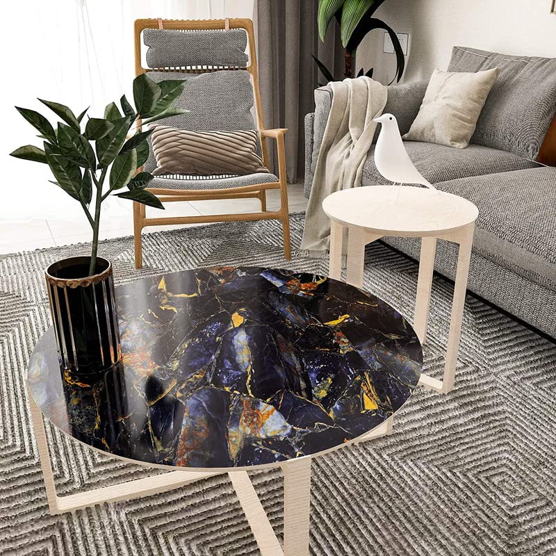 Image of Self Adhesive Gloss Vinyl Wrap Film, High Gloss Marble Furniture Film Wallpaper (24 * 96 inch, Blue Stone)