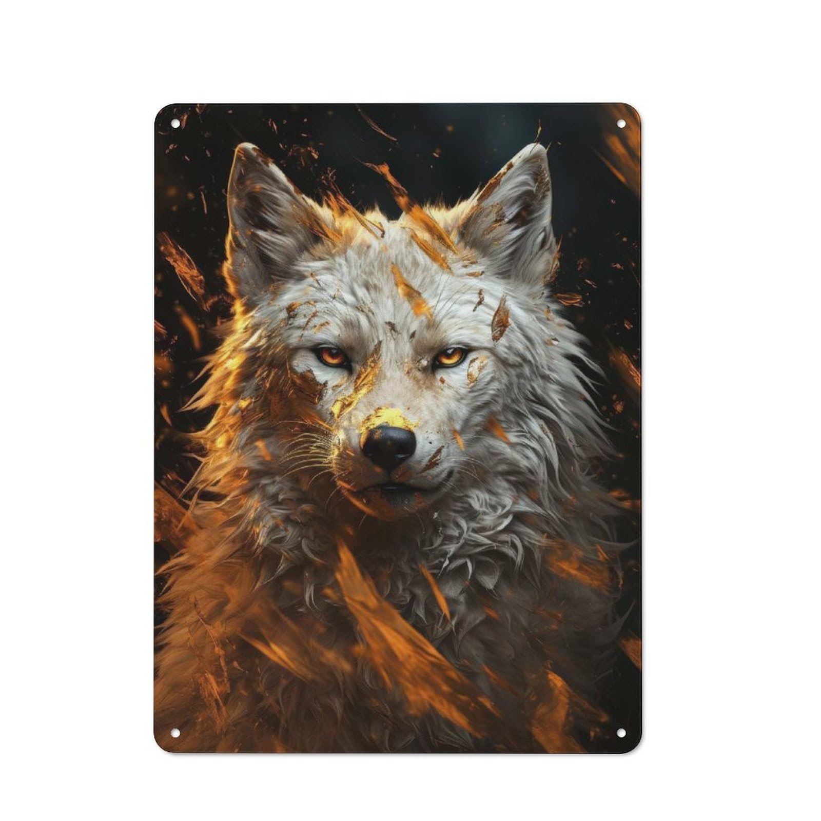 Junmoney White Wolf In Gold For Man Cave Or Games Room, Retro Tin Sign 40X30cm, A Christmas Gift For People Styling Man Cave And Games Room