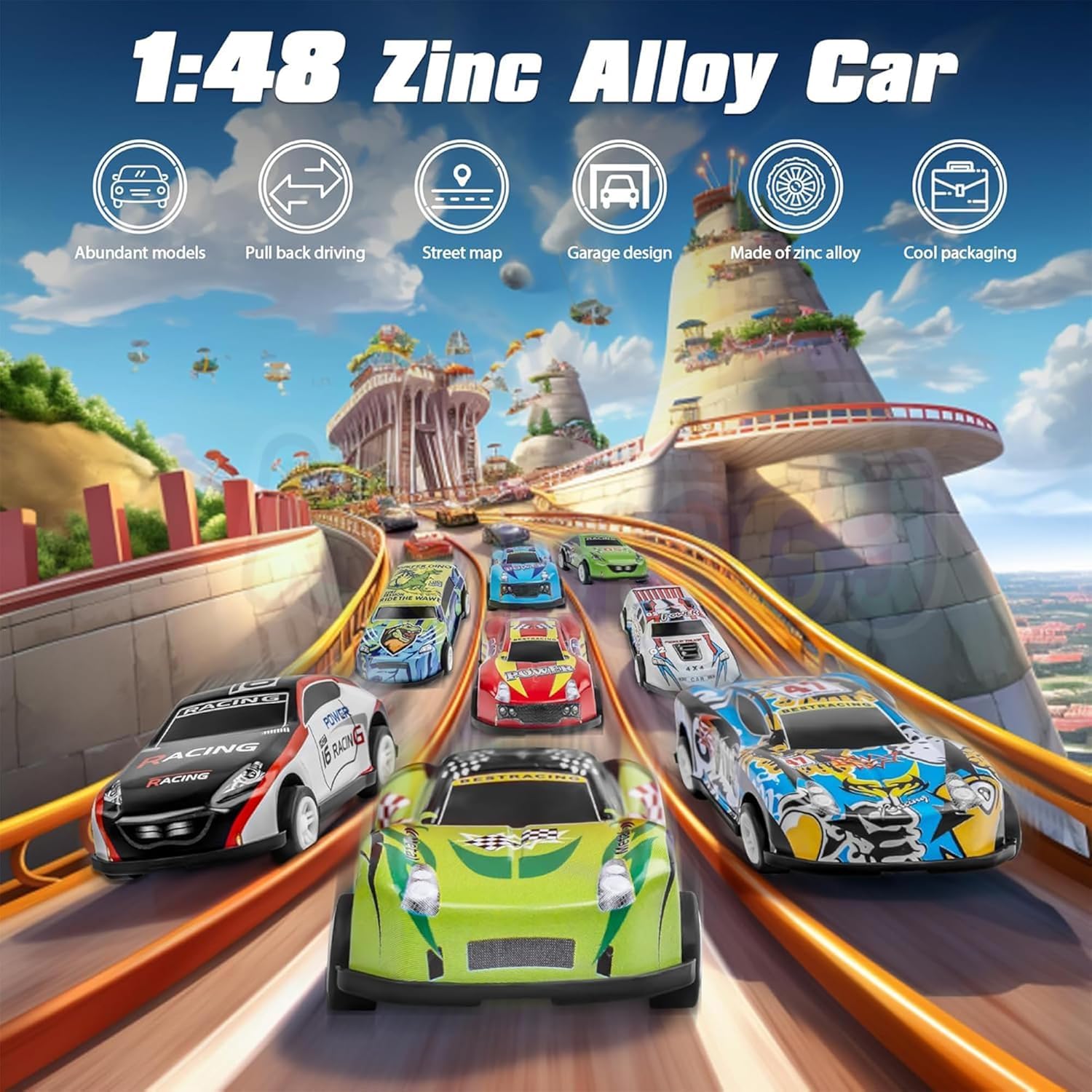 48 Pcs Pull Back Car Set, Alloy Racing Car Toys, Bulk Mental Trucks Toy Vehicles Set, Toy Cars for Kids Ages 3-8, Goodie Bag Stuffers, Mini Cars, Party Favors for Kids Boys & Girls 3