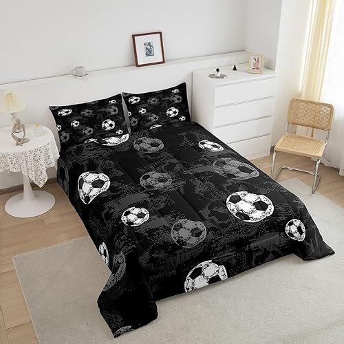 Miniatura 3 de Erosebridal Juego de edredón de fútbol tamaño King, juego de ropa de cama con temática deportiva, juego de edredón de juegos de pelota para niños y