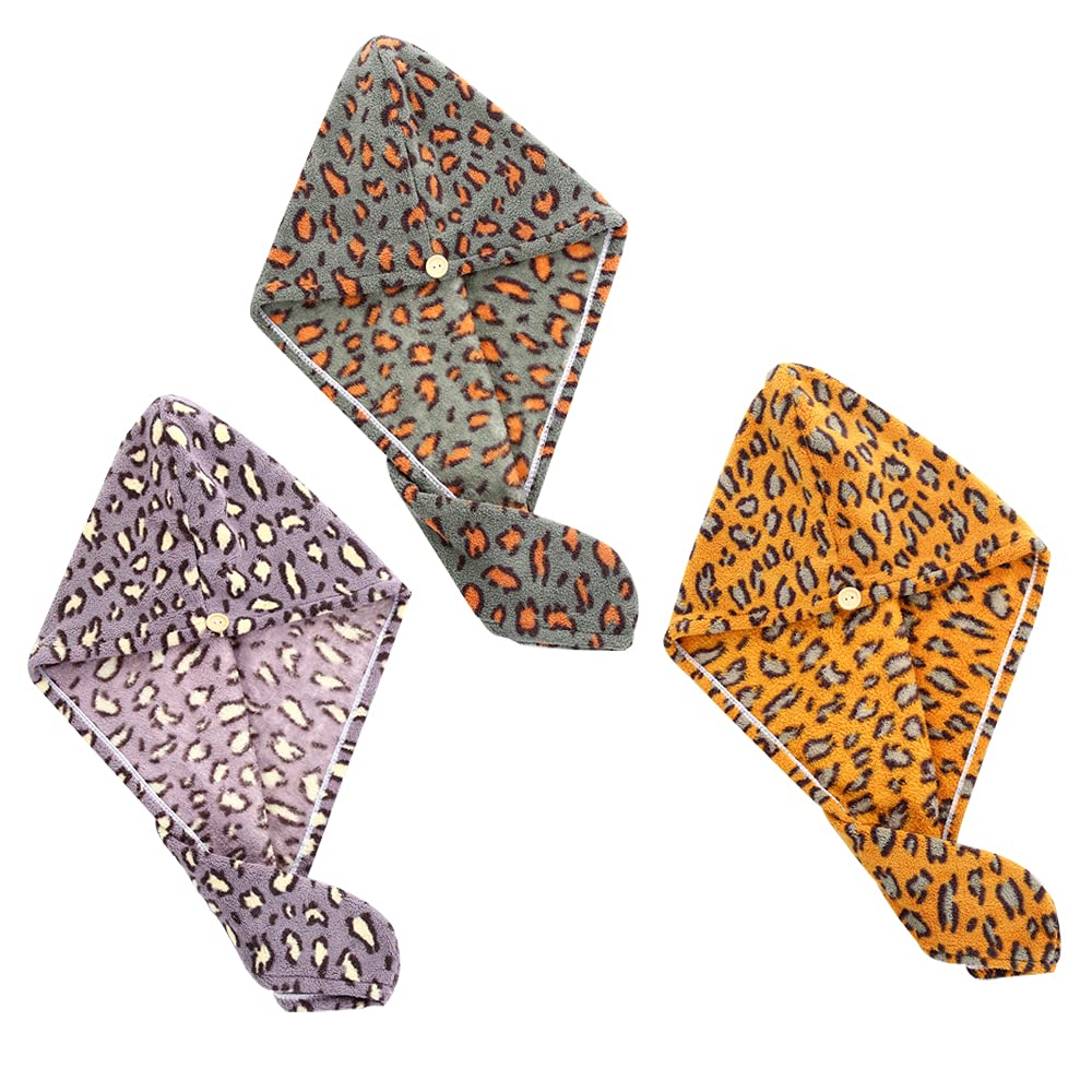 Seloobant Assorted 3 Pcs Leopard Microfiber Hair Towel Wrap Super Absorbent Twist Turban Dry Hair Caps Hair Drying Towel For Drying Hair Quickly
