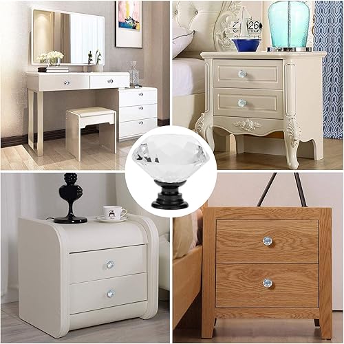 Miniatura 6 de YourGift - Juego de 25 pomos de cristal con forma de diamante de 1.18pulgadas (30 mm) para cajones y armarios (25 unidades, negro)