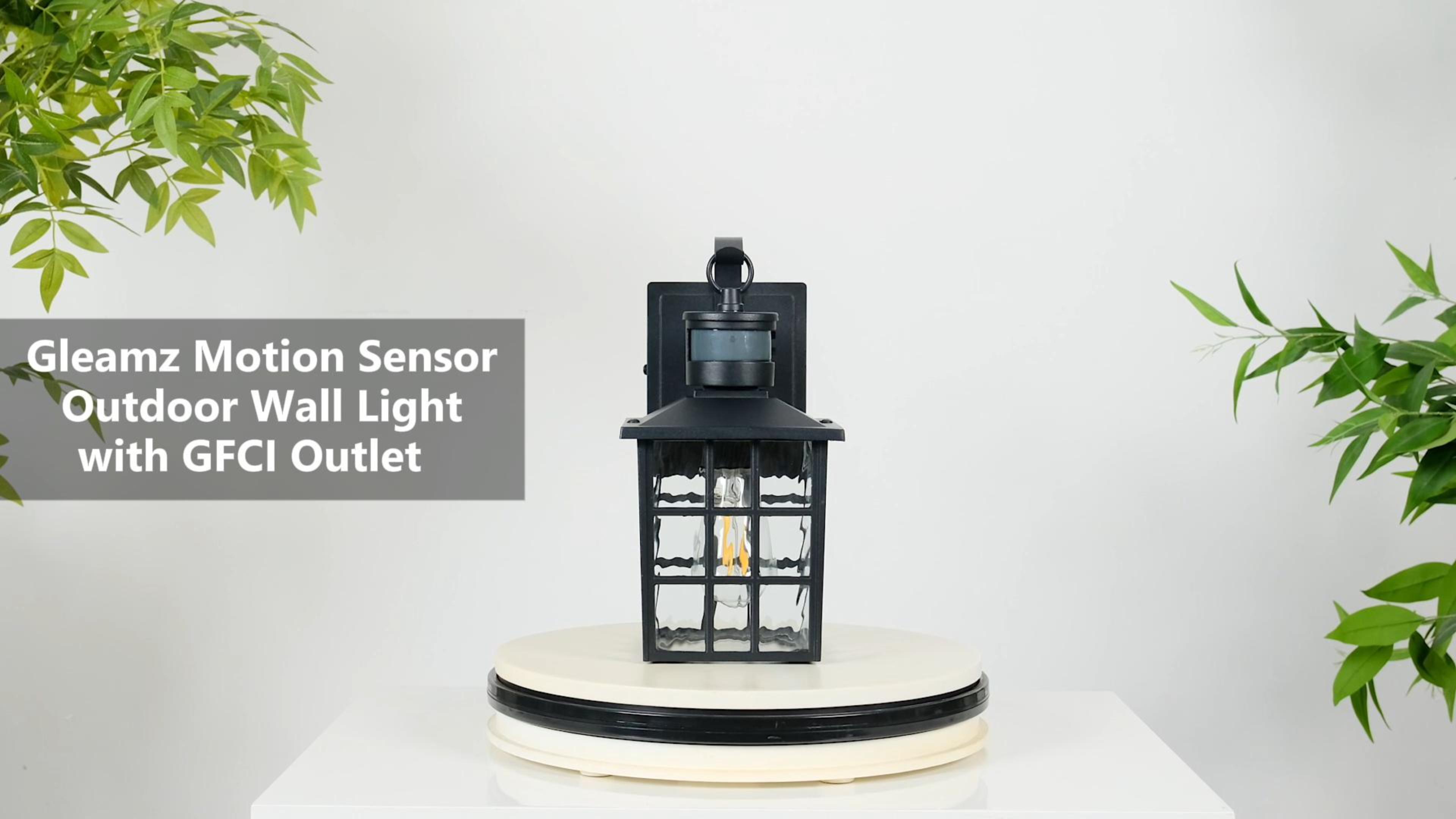 Image of Gleamz Motion Sensor Exterior Garage Lighting Fixtures with GFCI Outlet, Farmhouse Oil Rubbed Bronze Gold Trim Outdoor Porch Lights Wall Mount, Waterproof Dusk to Dawn Outdoor Sconce Lights for House