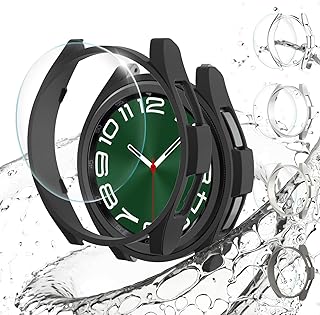 [5+5Pack] Galaxy Watch 6 Classic 47mm Case Screen Protector,Tempered Glass Galaxy Watch 6 Screen Protector/Watch 6 Case Cover Hard PC Bumper Accessories for Samsung Watch Classic 6 47mm(2023)