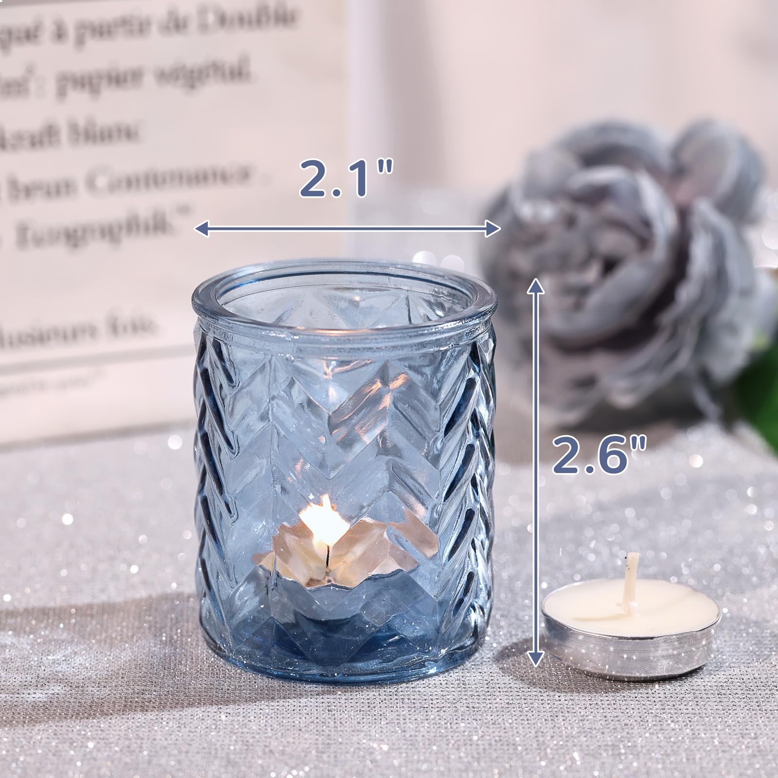 LAMORGIFT 12 PCS Blue Tealight Holders - Blue Votive Candle Holders for Wedding Party Decorations - Bulk for Wedding Reception, Bridal Shower, Baby Shower Party Decor