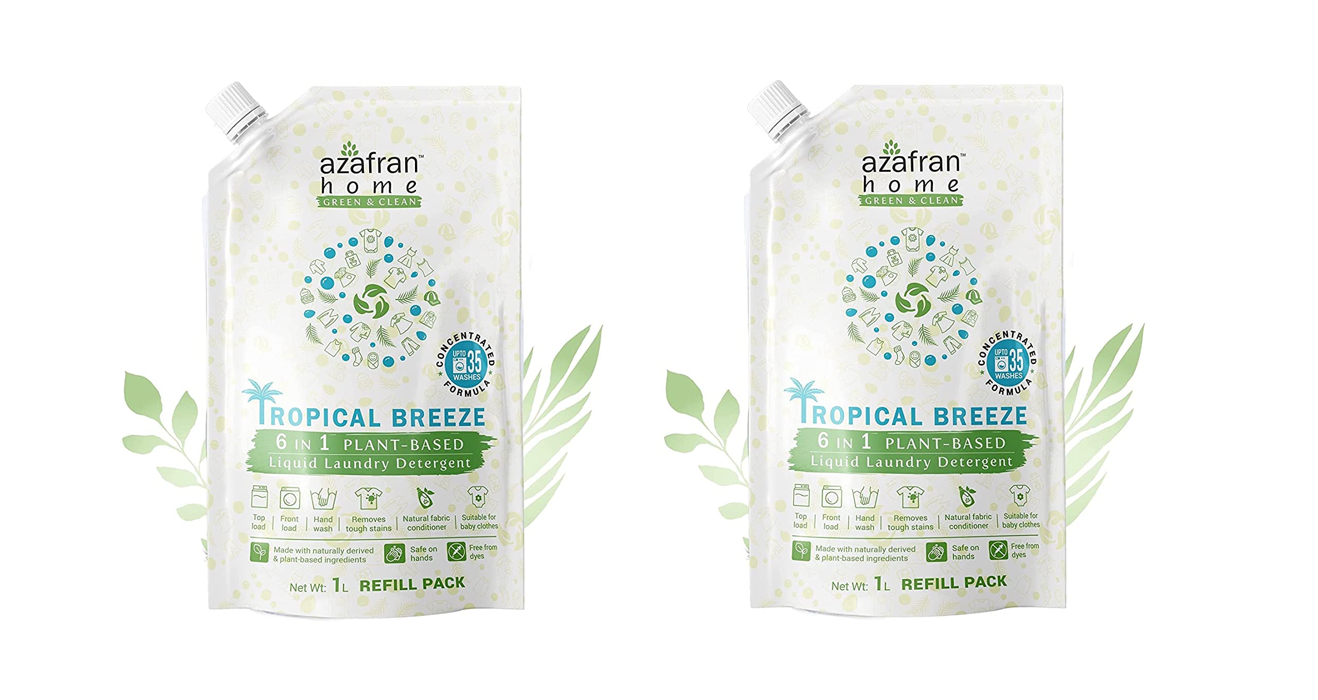 Azafran Tropical Breeze 6 in 1 Plant-Based Liquid Laundry Detergent Refill Pack - 1 L, Remove Tough Stains, Natural Fabric Conditioner, Suitable for Baby Clothes & All Washing Style. (Pack of 2) (B0BG23Y9T2) Amazon Price History, Amazon Price Tracker