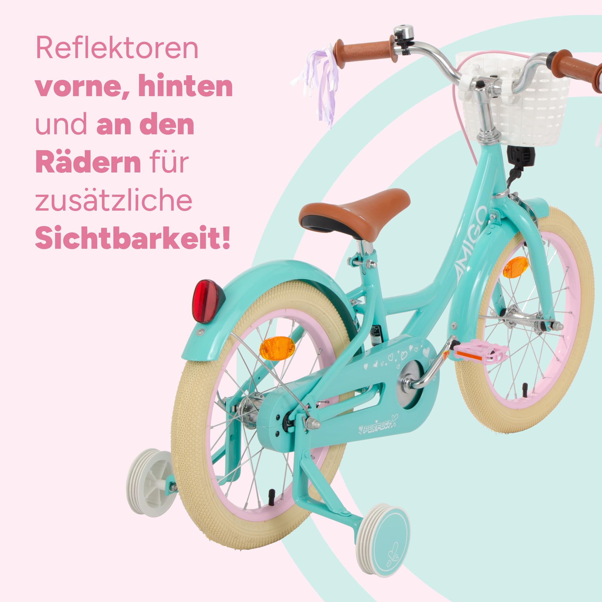 Kinderfiets, 14 inch, in hoogte verstelbaar, met steunwielen
