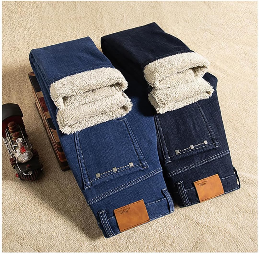Kolongvangie Men's Jeans Pants Fleece Lined Work Casual Daily Jeans with Pockets Sizes 28-48 - Image 6