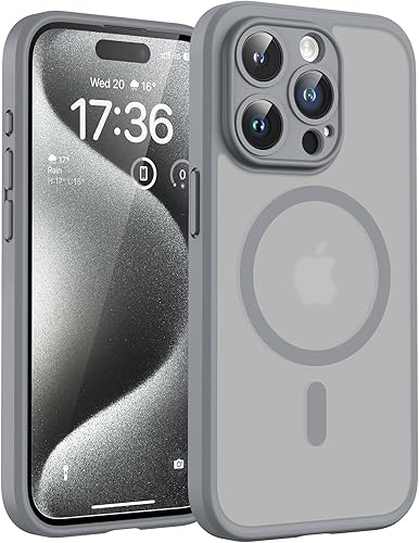 TOCOL Funda magnética 3 en 1 para iPhone 15 Pro Max, mejorada [protección completa de la cámara] con 2 protectores de pantalla, compatible con Gris