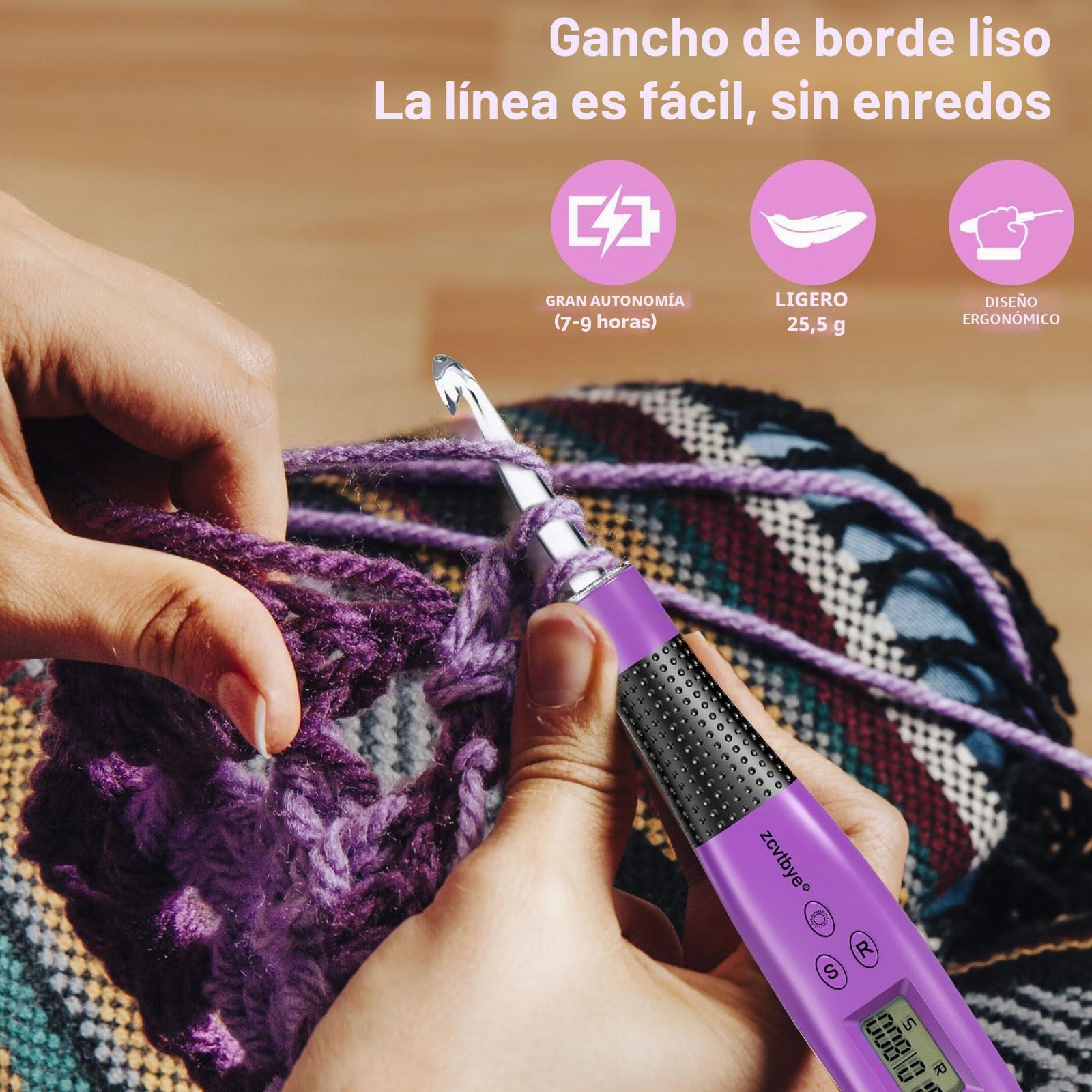 Set de crochet digital,crochet iluminado con contador,24 tamaños diferentes intercambiables,ergonómico con LED 2 niveles