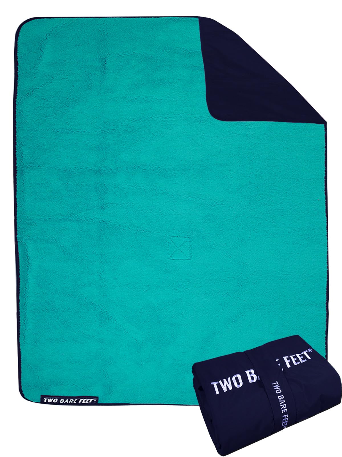 Two Bare Feet Marine Blue/Teal Sherpa Lined Waterproof Beach Travel Blanket For Surf, Swim, Sup, Watersports And Outdoor Sports - Sherpa Fleece, Waterpoof, Roll Up, Portable (, 145Cm X 145Cm)