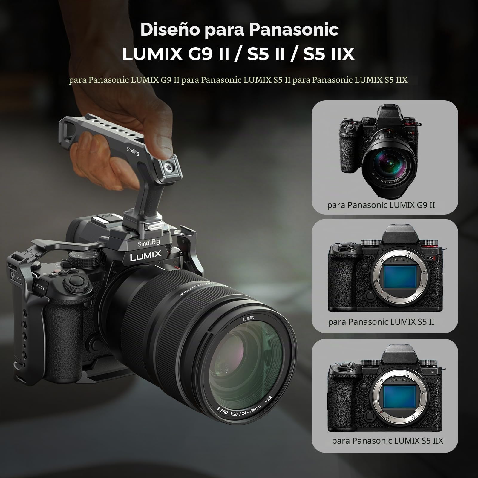 SMALLRIG Kit de Jaula para Panasonic G9 II/S5 II/S5 IIX con Asa Superior NATO, Clip para HDMI/USB-C, Placa QR para Arca y Roscas 1/4"-20/3/8"-16 - 5752