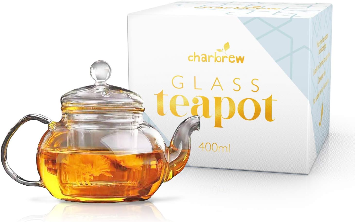 Charbrew Borosilicate Glass Tea Pots with Strainer for Loose Leaf Tea