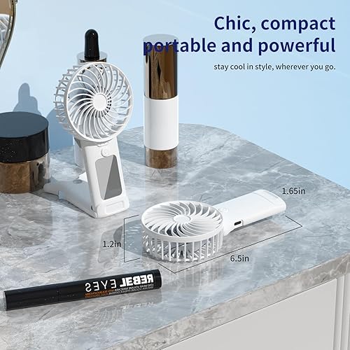 Miniatura 6 de GEHEN Ventilador de bolsillo portátil, recargable por USB, mini ventilador con espejo, viento de 4 engranajes, hasta 15 horas, ventilador de mano