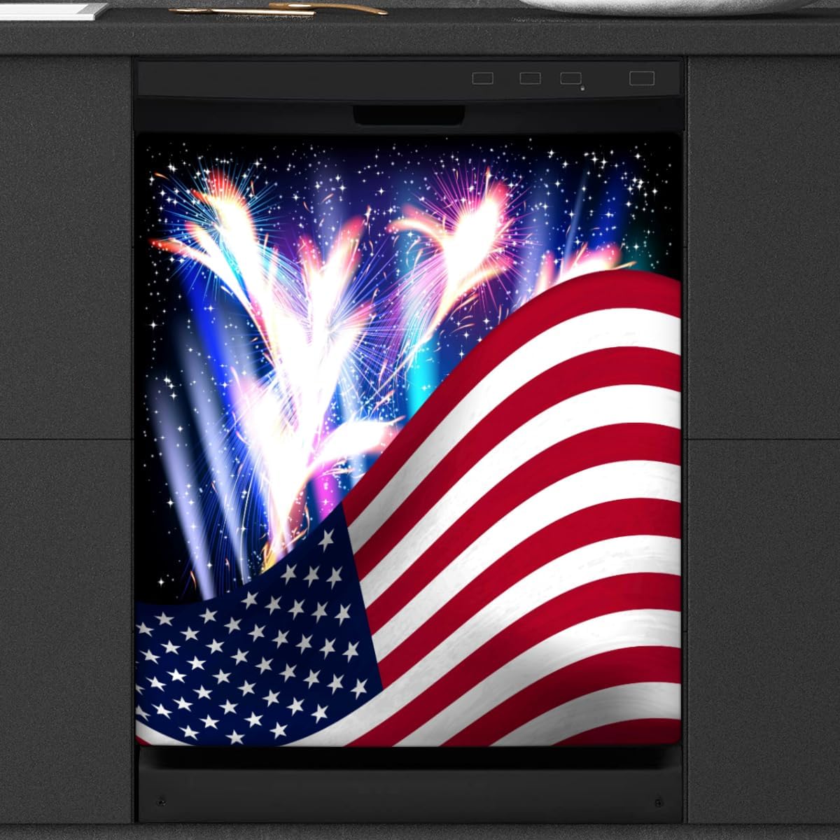 4th of July American Independence Day Dishwasher Magnet Cover American Flag Fireworks Magnetic Dishwasher Decor Sticker Refrigerator Panel Decal Kitchen Home Decorative, 23 x 26 Inch