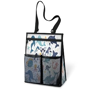 Ourtheme Sea Animals Cartoon Portable Shower Bag for Travel Gym Camp Beach Tote Shower Caddy Bags Hanging Toiletry