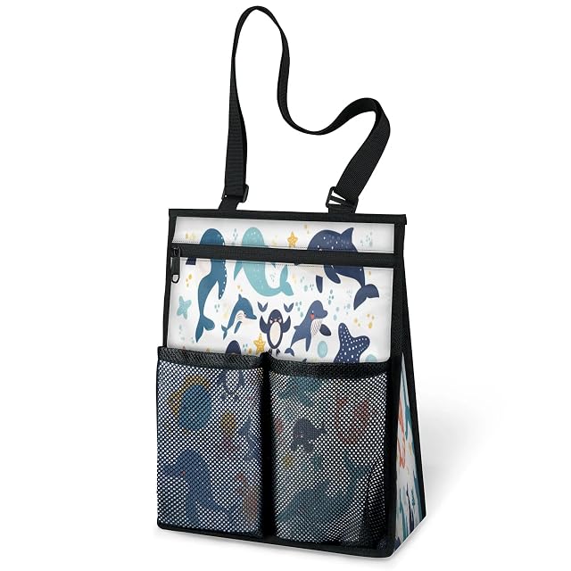 Ourtheme Sea Animals Cartoon Portable Shower Bag for Travel Gym Camp Beach Tote Shower Caddy Bags Hanging Toiletry