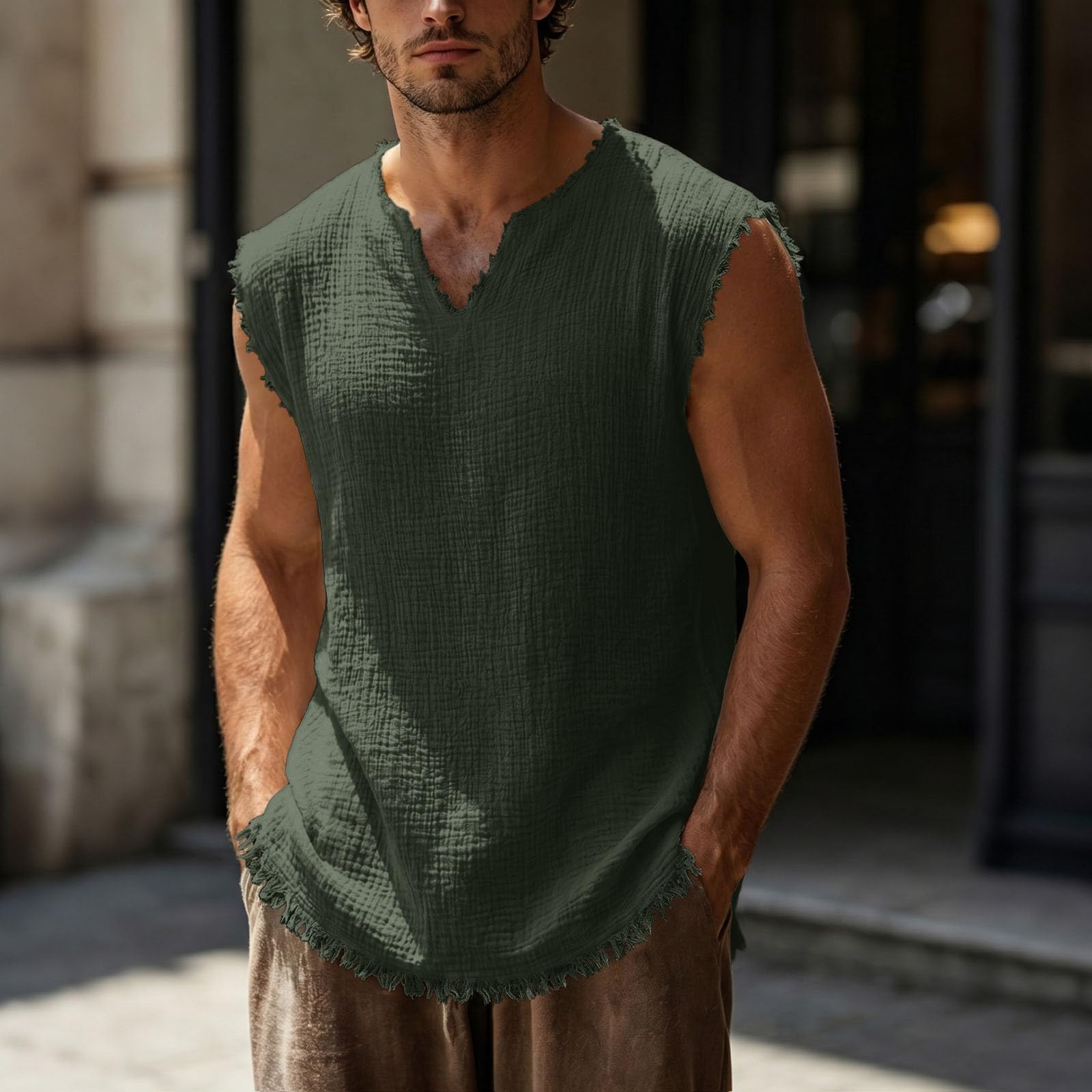 Tank Top Herren Baumwolle Ärmelloses Leinen Muskelshirts Gym Tanktop Sport Achselshirts Freizeit V Ausschnitt Unterhemd Sommer Atmungsaktiv Muscle Shirt Workout Bodybuilding T Shirt