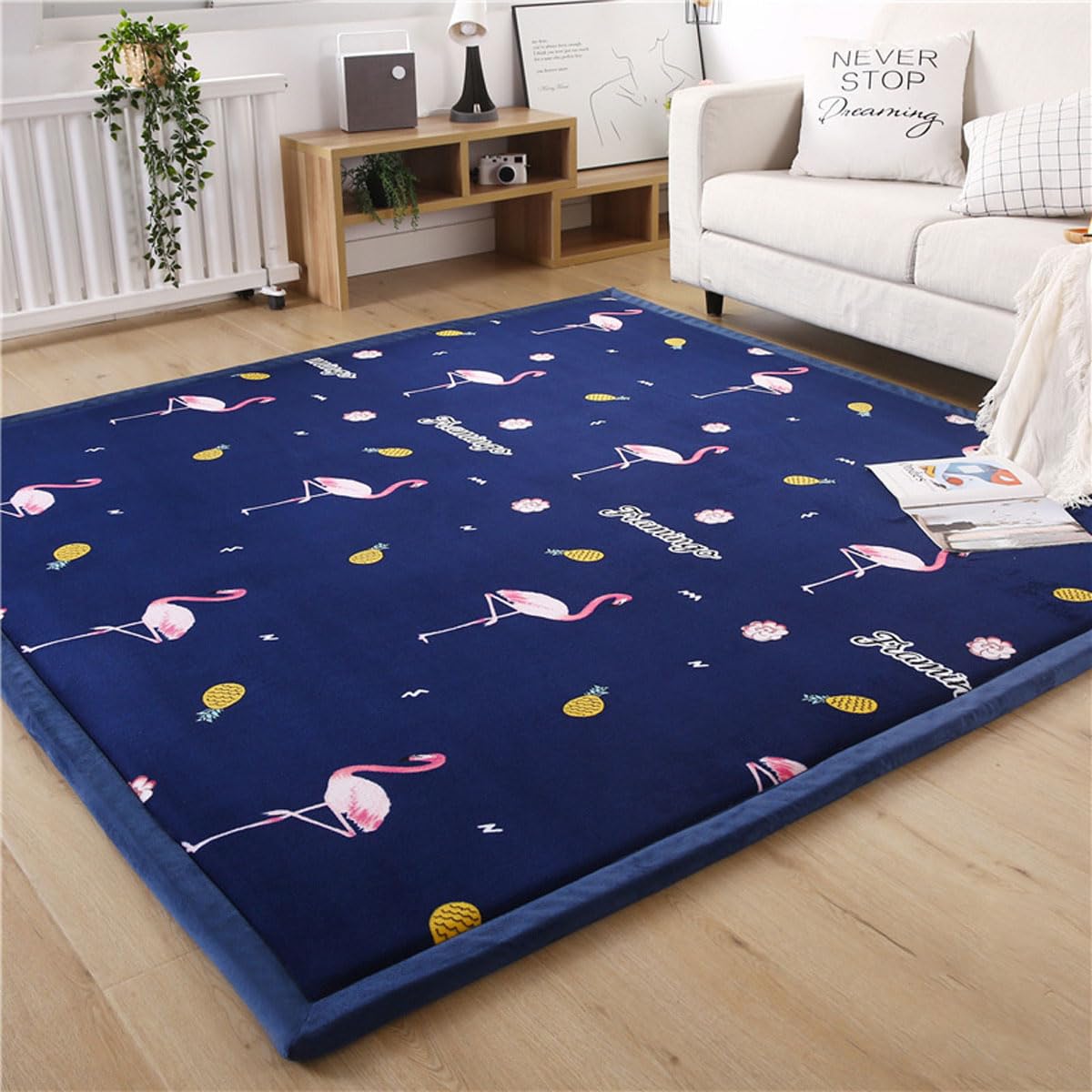 Dmkjdzsw Play Crawling mat for Nursery Baby, Extra Soft Activity Floor Mat for kids Playroom Bedroom-Flamingo 2-200 * 260cm — image 1