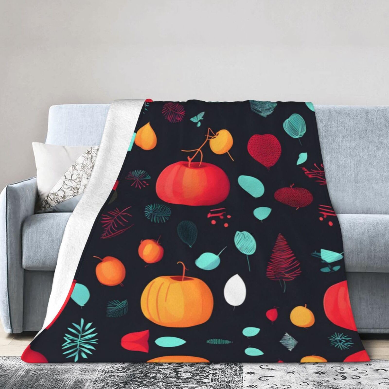 Pumpkin Flowers 60"x50" Fleece Blanket, Full Size, Super Soft, Suitable for Bed, Sofa, Camping, All Seasons