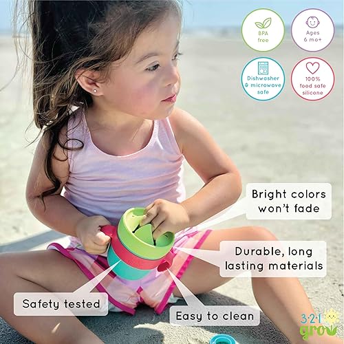 Miniatura 7 de Easy Learn - Juego de bebidas y aperitivos  Juego de tazas y aperitivos de silicona para bebés + niños pequeños, taza de entrenamiento para popote y