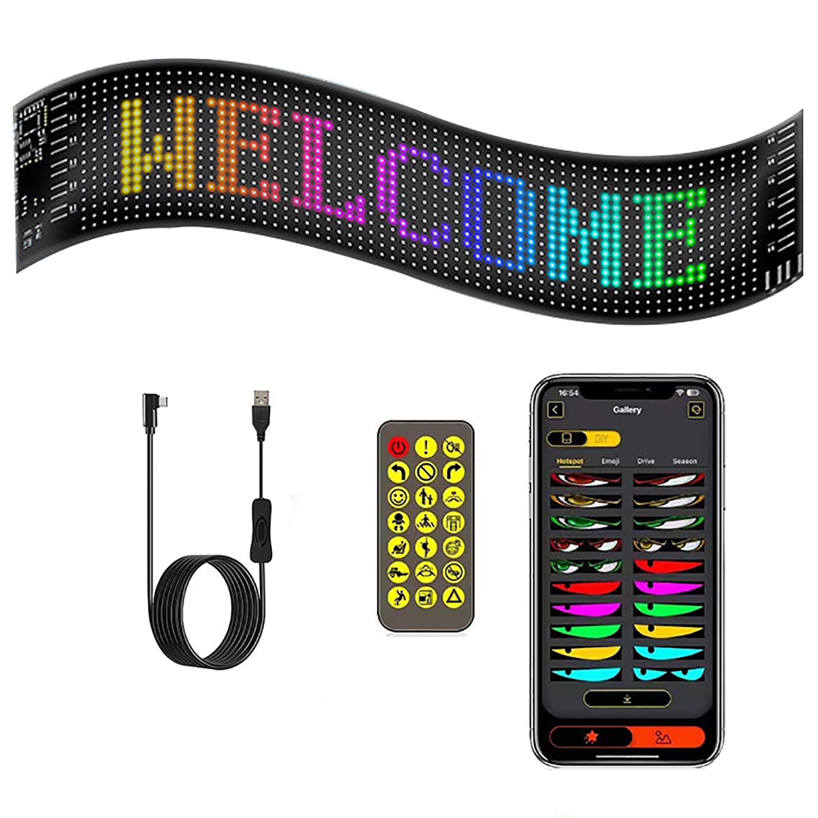 Letrero LED flexible para coche con control remoto y luces de ojos de diablo