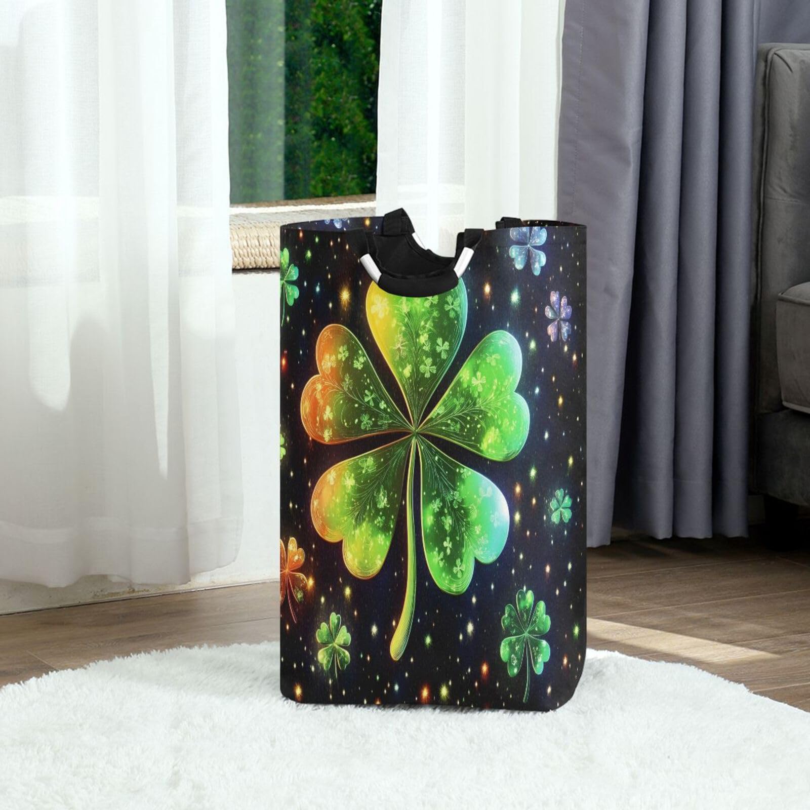 Jihqo Laundry Hamper Basket St Patrick's Clover Pattern Collapsible Nursery Storage Bin Waterproof Clothing Baskets for Home Bedroom Bathroom Washing Room