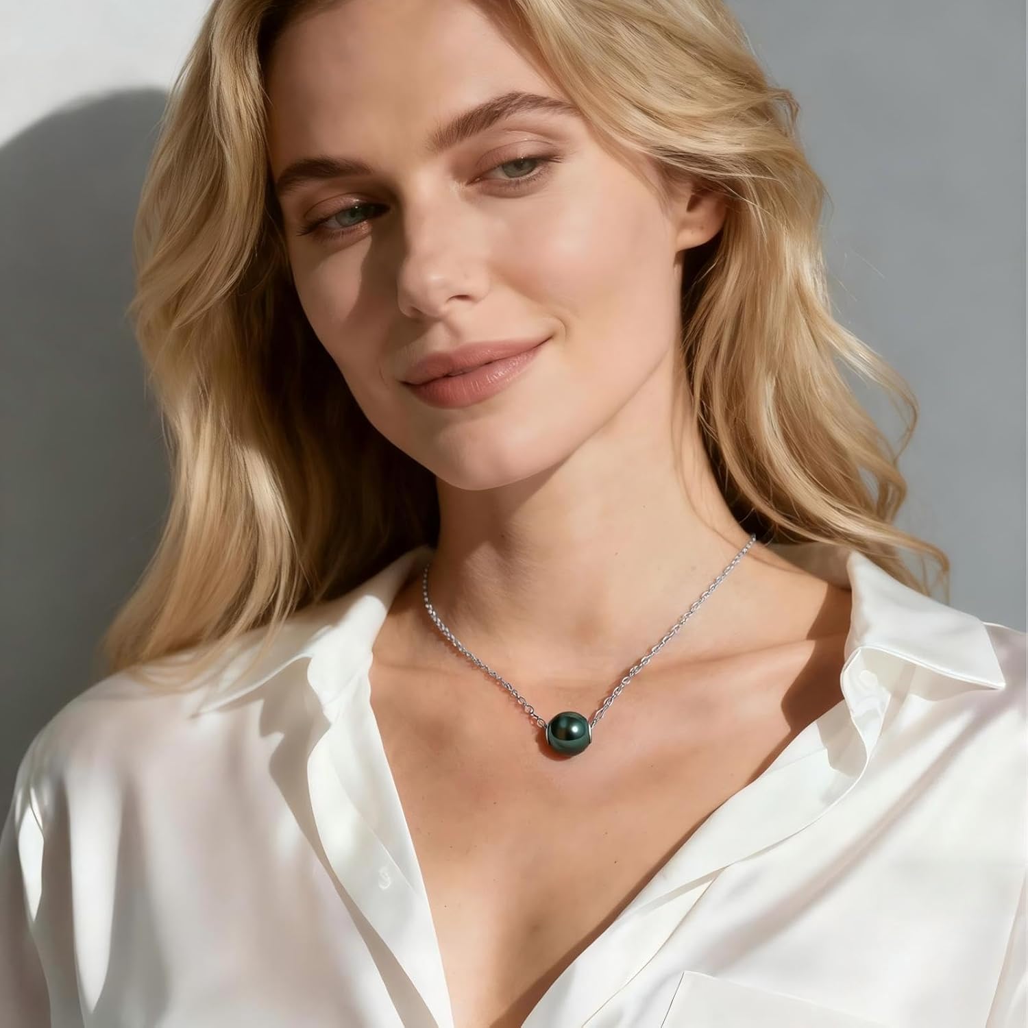 18K Solid Gold Genuine Tahitian Black Pearl Pendant with Sterling Silver Chain, AAAAA 9-12mm Seawater Pearls - Christmas Gift for Wife Mom, Women Necklace Jewelry for Wedding Anniversary Birthday