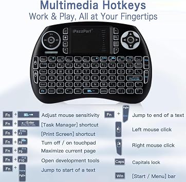 iPazzPort Mini Bluetooth & 2.4GHz Wireless Keyboard with Touchpad Mouse, 3-Color Backlit Portable, Rechargeable, for Smart TV/Fire TV/Android TV Box/PC/Mac/Raspberry Pi