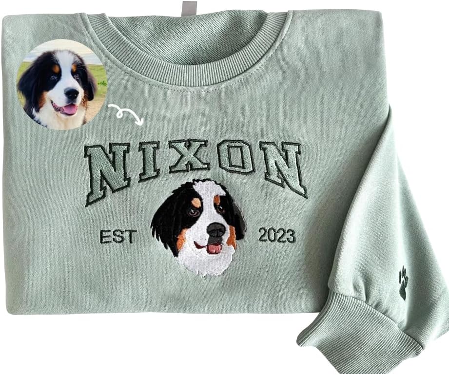 Personalized Pet Hoodie, Custom Embroidered Name & Photo Sweatshirt, Varsity Style Gift for Dog Owners