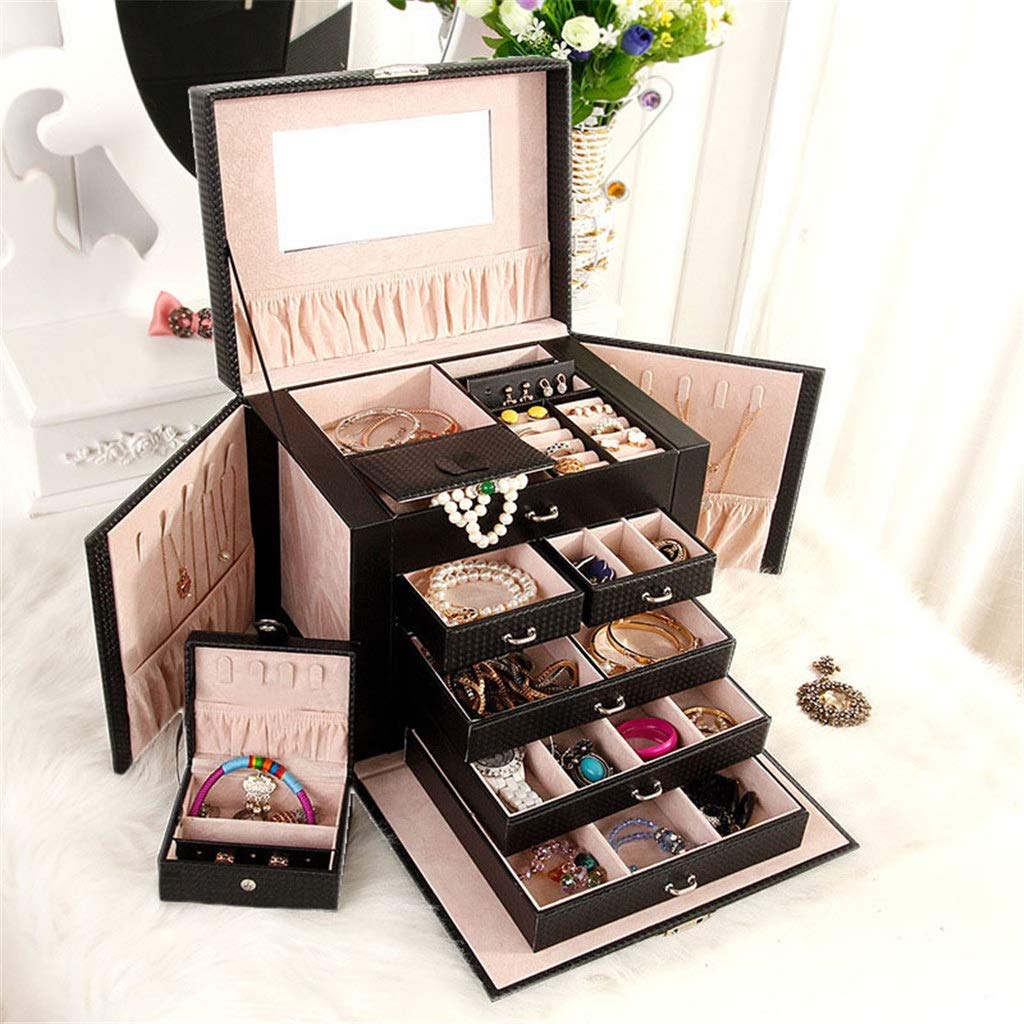 Joyero de Gran Capacidad Caja de Almacenamiento de cosméticos de Cuero de Cinco Capas Caja de Almacenamiento de Joyas de múltiples Capas