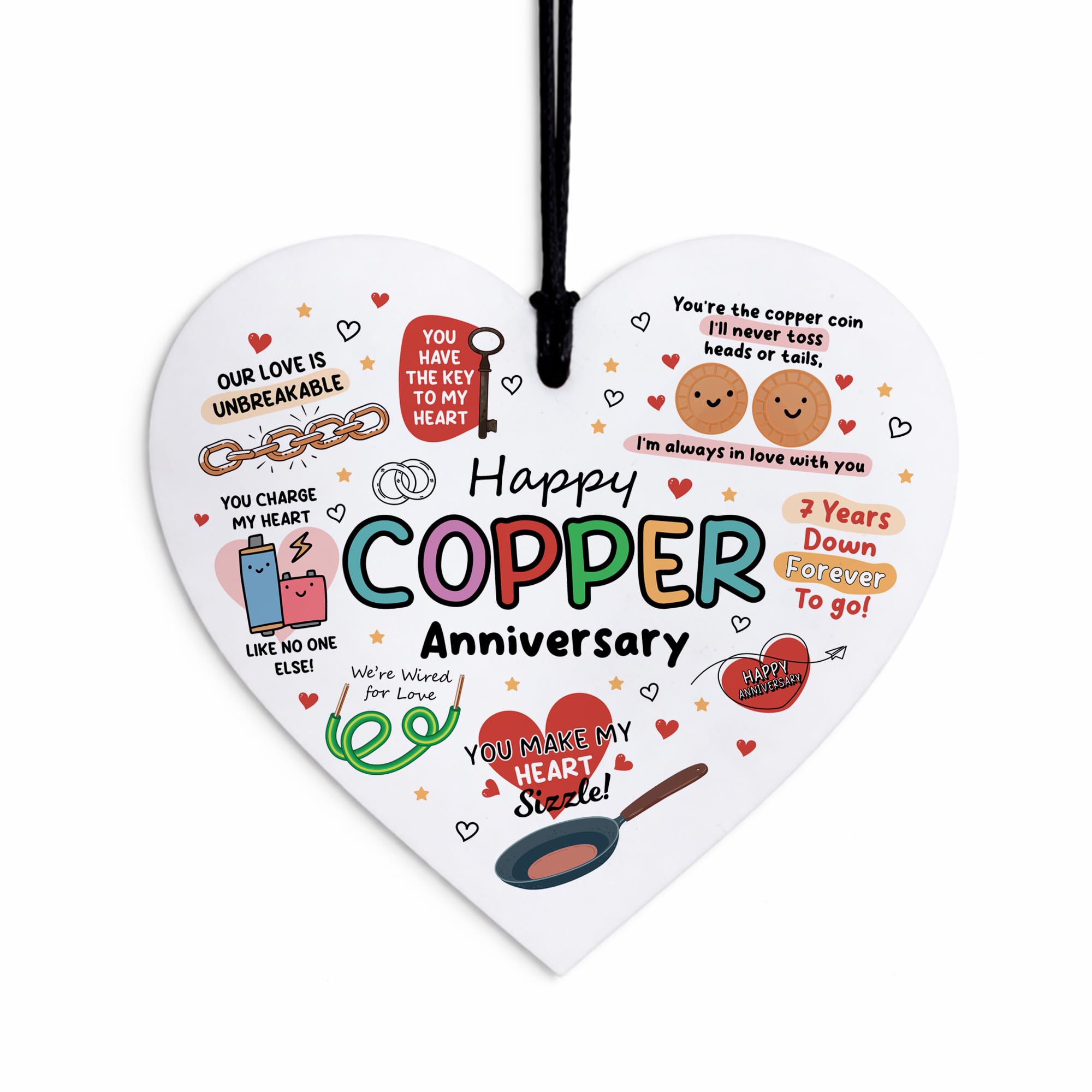 7th, Acrylic Heart Plaque, Romantic Keepsake, Copper Anniversary