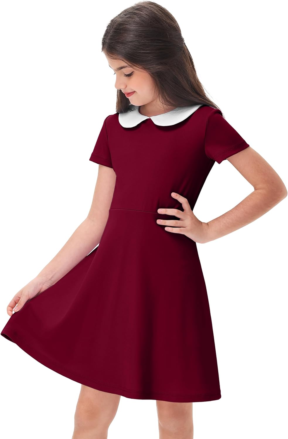 Remimi Girl's Peter Pan Collar Dress Short Sleeve Casual Flare Skater Dresses 5-14 Years - Image 4