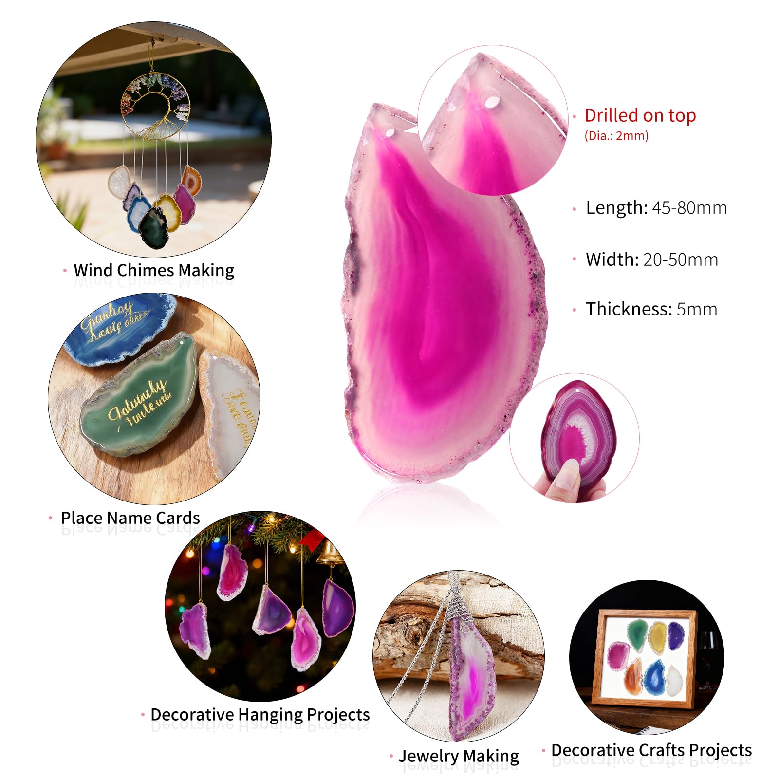 mookaitedecor 12 Stück Natürliche Geode Achat Scheiben Anhänger für Schmuckherstellung, unregelmäßige poliert Top gebohrte geschnittene Achat Platten