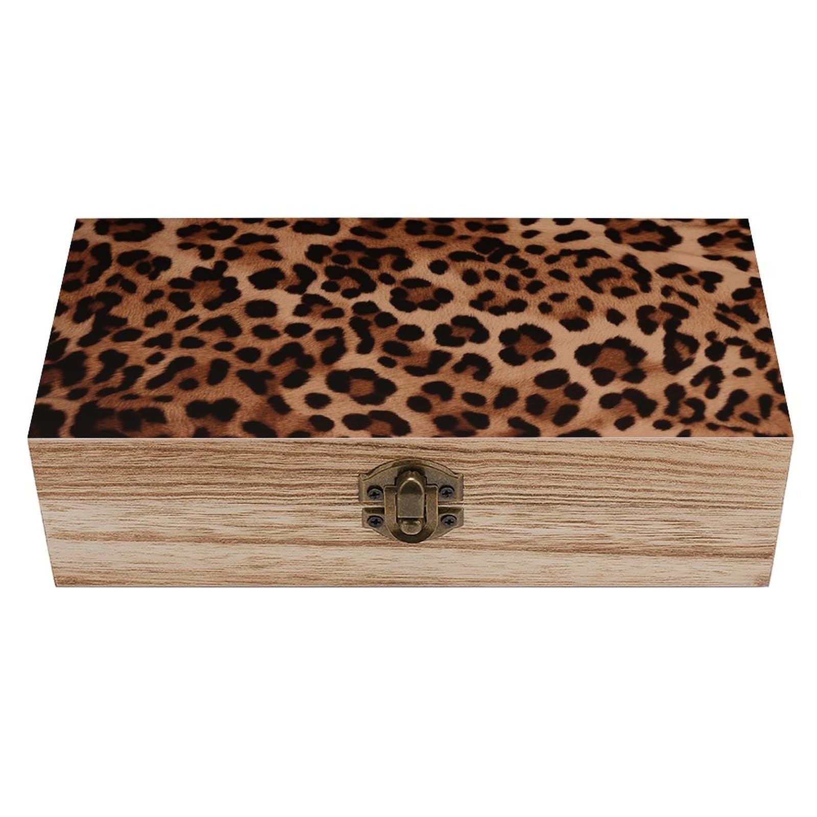 Lpsadgf Leopard Print Wooden Storage Box, Decorative Trunk For Keepsakes, Rustic Farmhouse Decorative Boxes With Hinged Lid, Small Jewelry Treasure Chest For Crafts Diy Storage