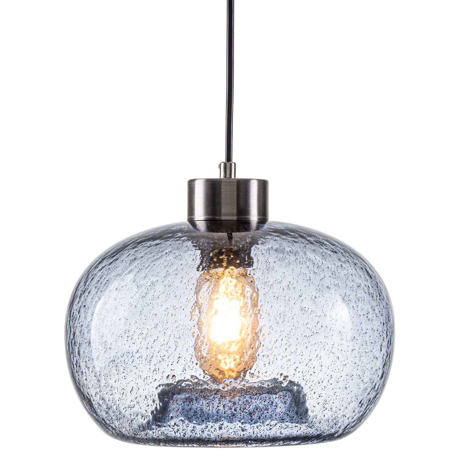 9.2 Inch Blue Pendant Lighting Kitchen Island, Modern Glass Dining Room Light Fixtures Over Table, Pumpkin Marble Farmhouse Pendant Lights or Office Cafe Bedroom Brushed Nickel 1 Pack with Bulb