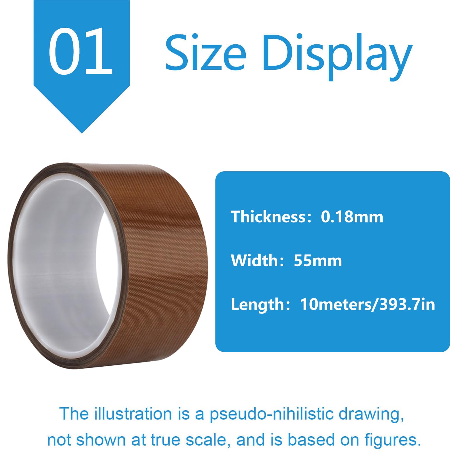Nastro resistente al calore in PTFE da 0,18 mm for macchine sigillatrici | Nastro autoadesivo in tessuto , larghezza 10-300 mm, temperatura elevata 260°C, superficie antiaderente(Width：55mm)