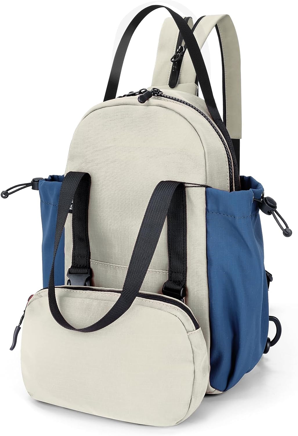 7L Convertible Sling Bag for Women, Small Nylon Backpack Purse, Waterproof Cute 3 in 1 Mini Travel Daypack, Crossbody Sling Bags with Detachable Waist Pack, Gray