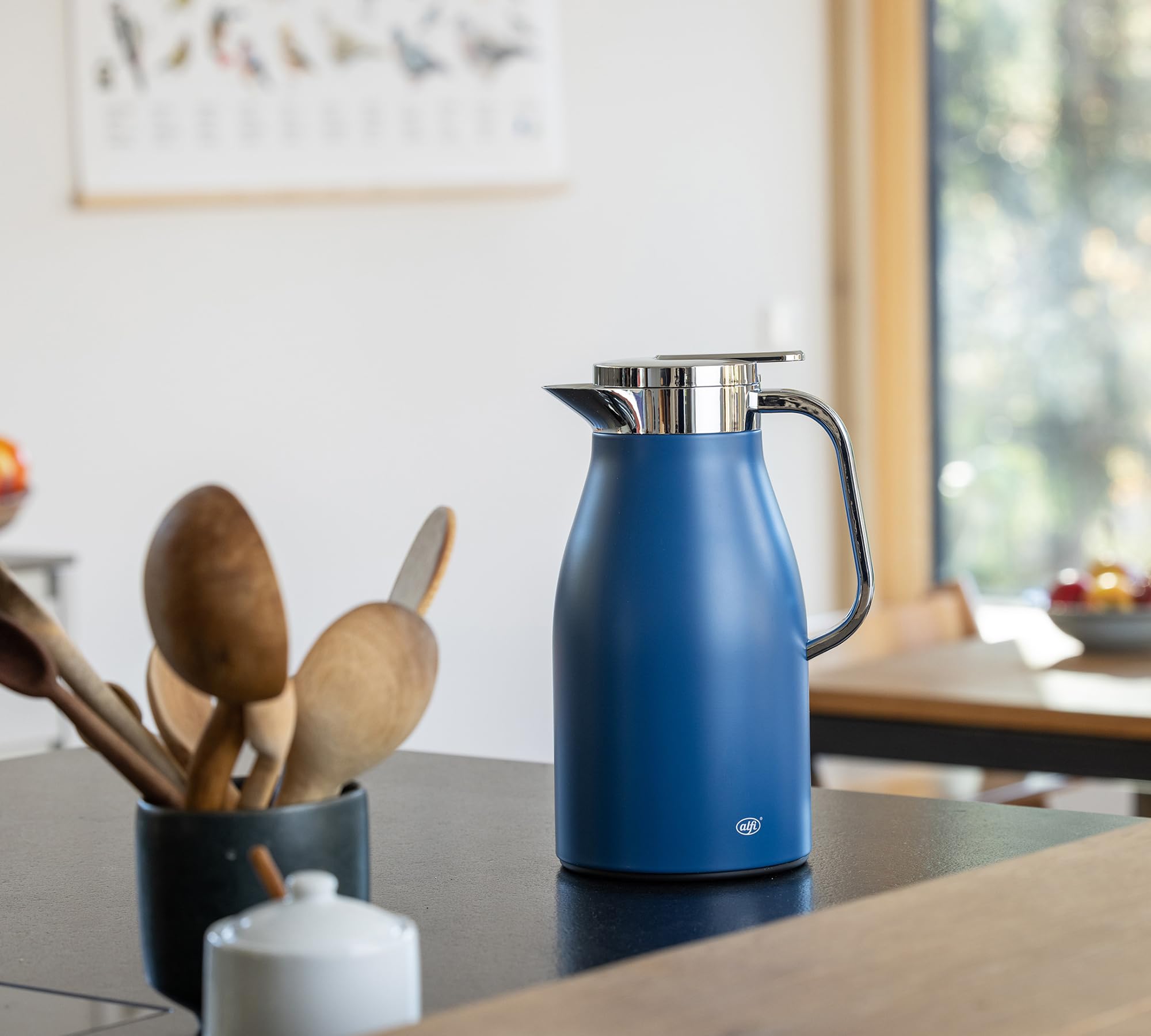 alfi SKYLINE Pichet isotherme en acier inoxydable avec insert en verre trempé hygiénique, bouchon à vis avec bouton poussoir confortable, poignée ergonomique, idéale comme cafetière, théière, sans BPA