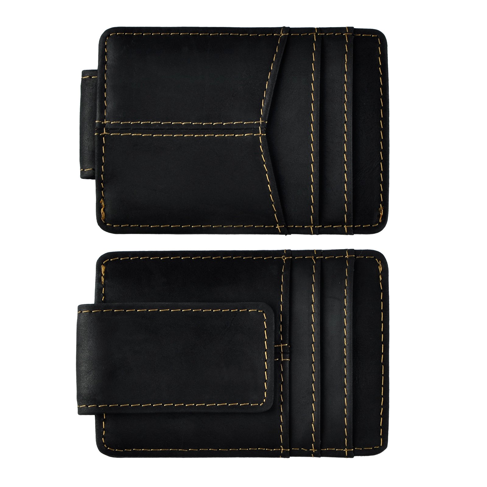 Le'aokuu Men's Genuine Leather RFID Money Clip Wallet - Slim Credit Card Case, Black - View #3