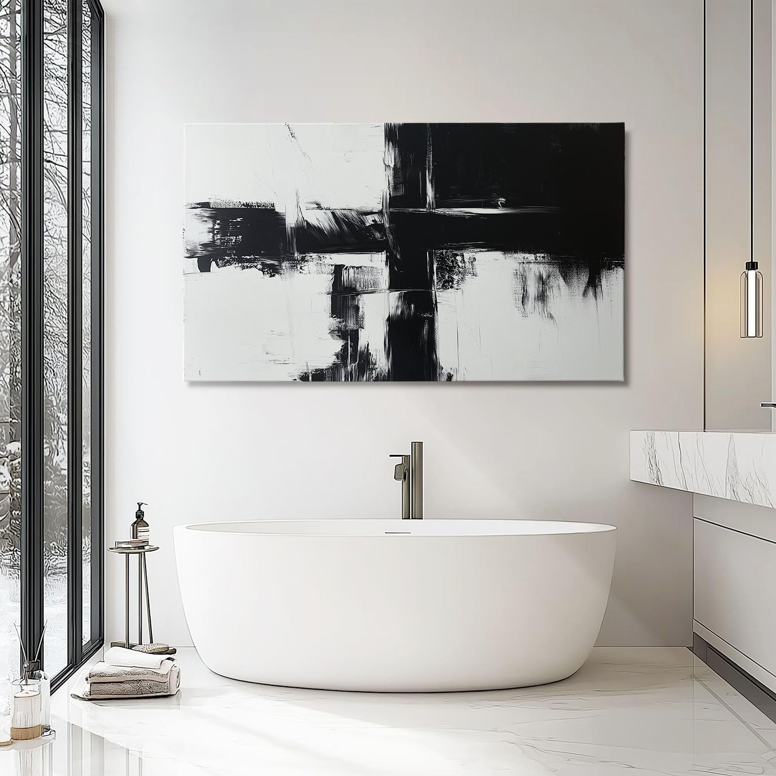 Cuadro Sobre Lienzo Blanco Y Negro Pinceladas Simplicidad Cuadros Modernos Para Salón Sobre Lienzo, 70L X 50An Cm Impresiones Sobre Lienzo Negro Blanco Imagen De Pared Decoración Para El Hogar