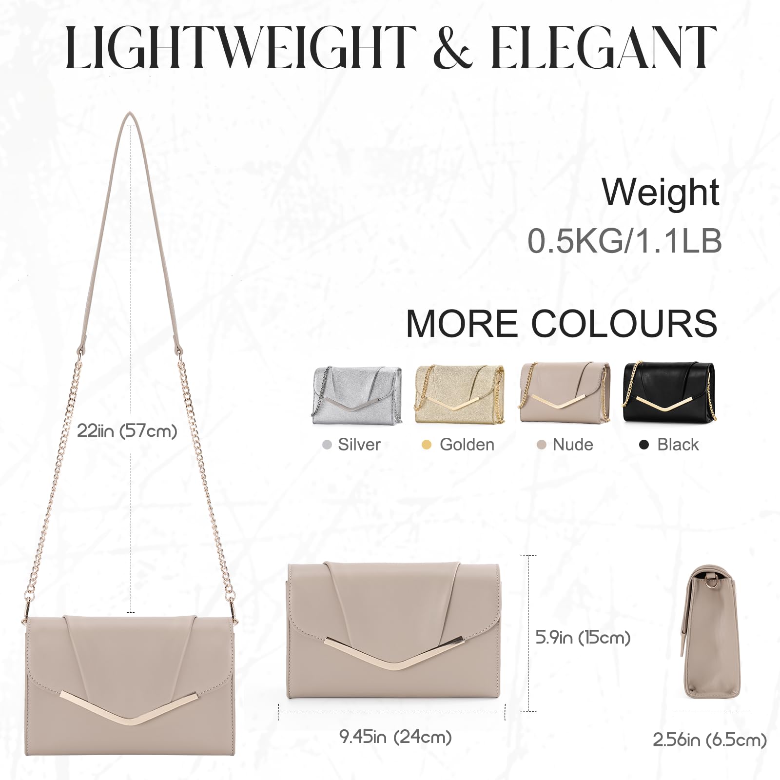 VASCHY Clutch Purse for Women,Fashion Envelope Evening Small Formal Handbag Foldover Crossbody Shoulder Bag for Wedding,Party Nude