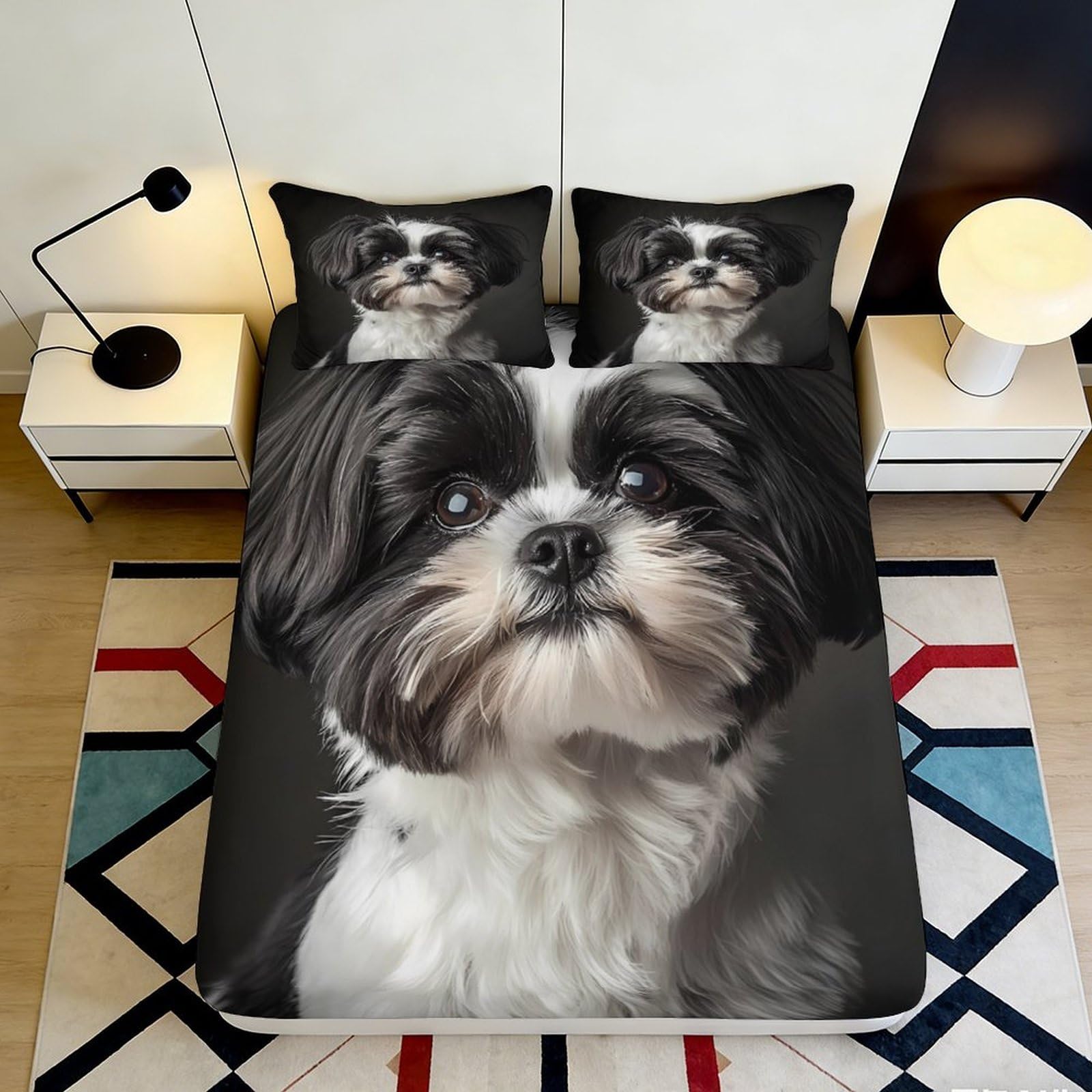 Decorative Shih Tzu Fitted Sheet for Bedroom, 3D Printed, Soft Touch Microfiber, Home Decor, Guest Room Bedding, Easy Care 90x200x25cm