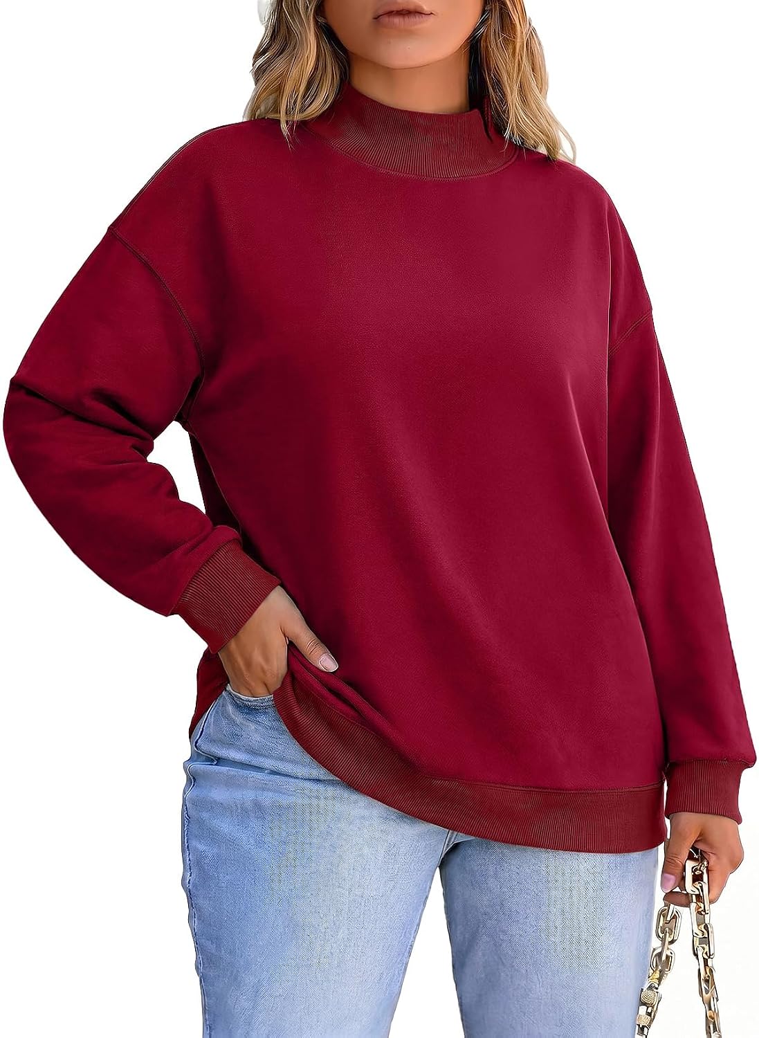 Eytino Womens Plus Size Sweatshirt Mock Neck Long Sleeve Pullover Top | Oversized Color Block, Loose Casual, with Pockets, Trendy Fall Outfits, 1X-5X