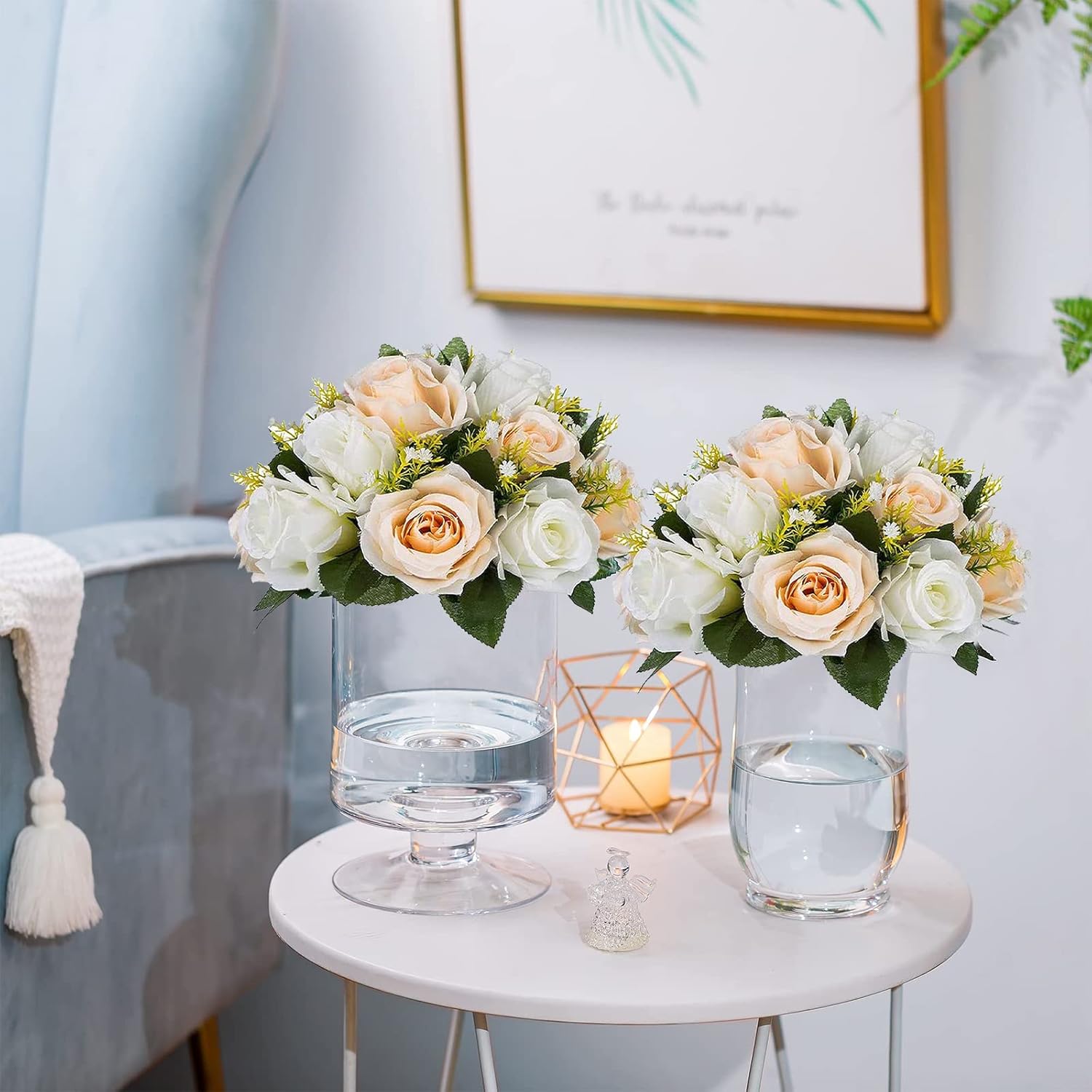 Sziqiqi Faux Silk Rose Flowers Artificial Flowers for Wedding Party Centerpiece Decorations Home Decorative Flowers, Champagne & White - Image 3