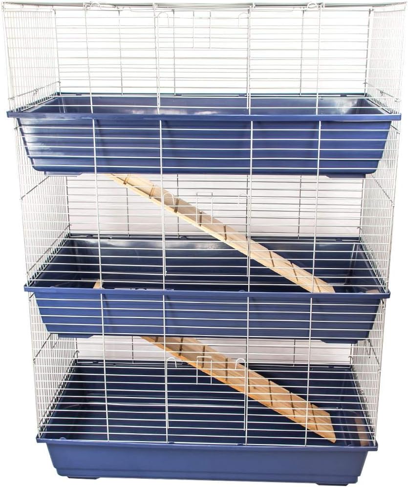 KCT Triple Level Indoor Rabbit Pet Cage Guinea Pig Animal 100cm - Dark Blue