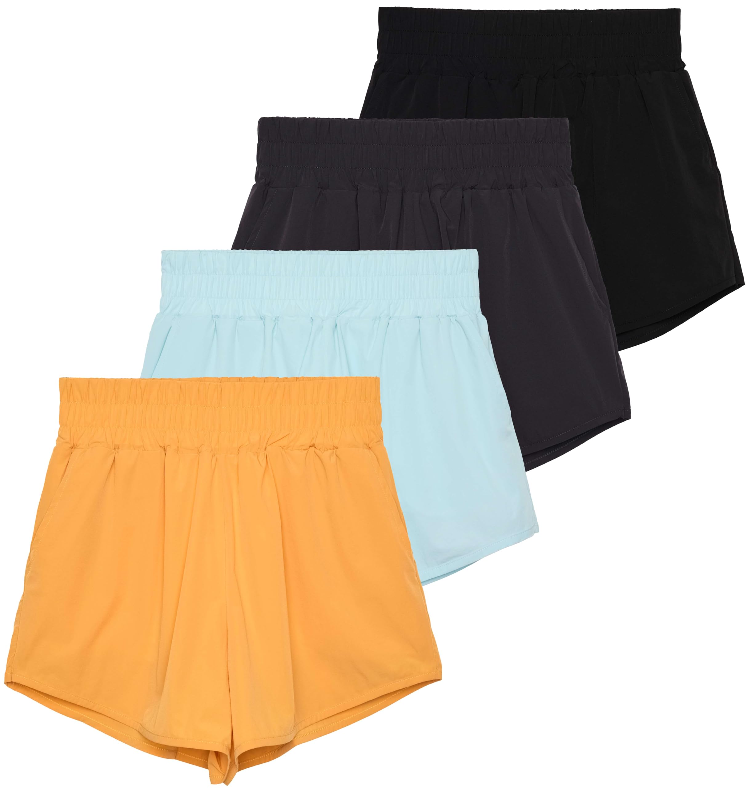 Real Essentials 4 Pack Women's 2.5'' High Waisted Running Shorts with Liner - Quick Dry, Dry Fit, Gym Workout